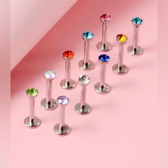 16g 10 Pcs Surgical Stainless Steel Rhinestone Lip Studs NWT - Picture 2 of 13